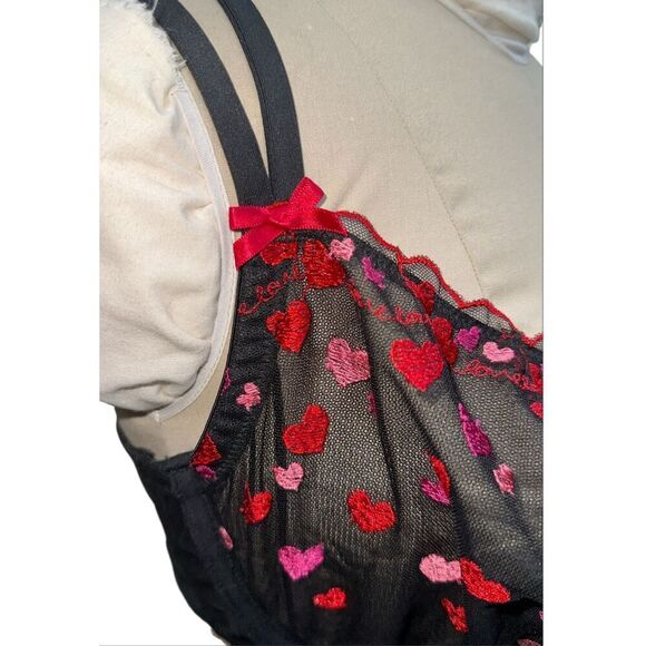 Cacique Unlined Balconette Bra 42DD Black Sheer Embroidered Hearts - Picture 5 of 12